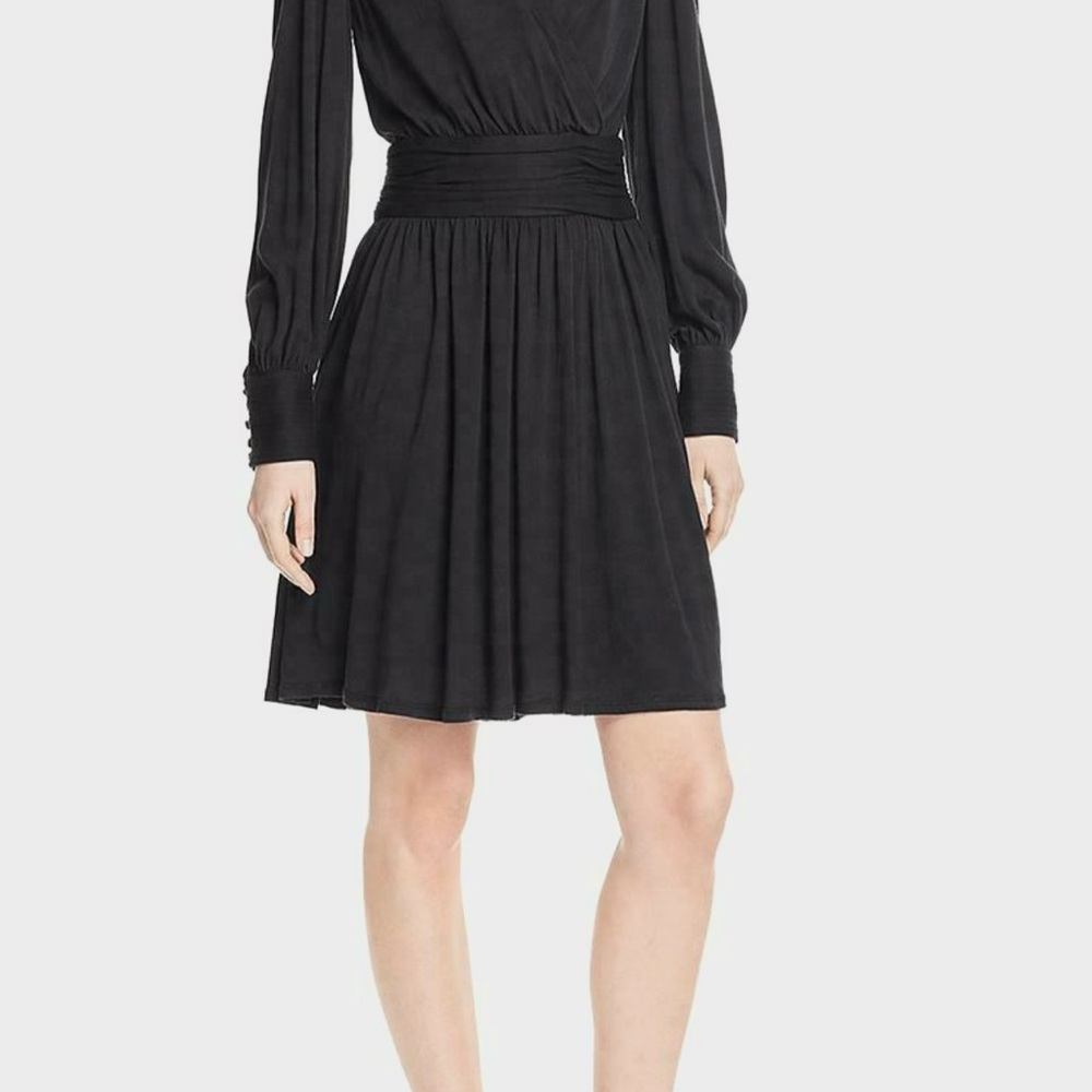 Joie Black Long Sleeve Wrap Dress with V-Neck - Picture 3 of 7